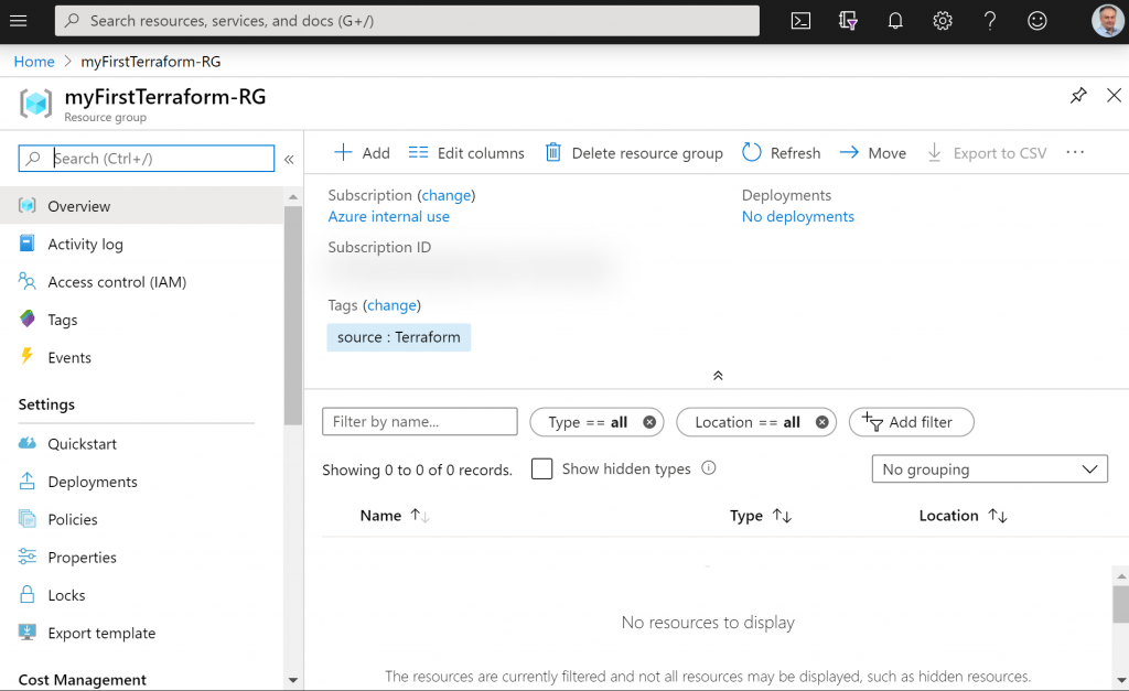 Terraform sample resource group